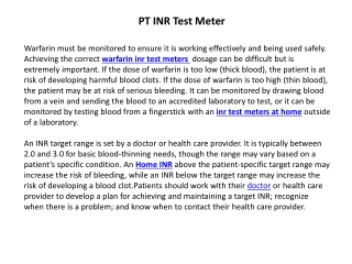 PT INR Test Meter