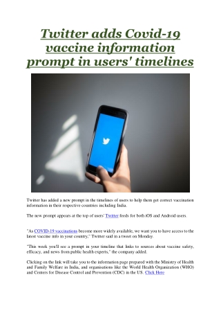 Twitter adds Covid-19 vaccine information prompt in users' timelines