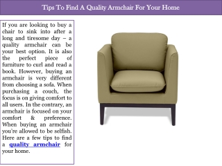 Tips To Find A Quality Armchair For Your Home