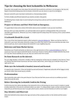 Reservoir Locksmiths