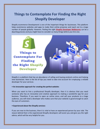 Things to Contemplate For Finding the Right Shopify Developer
