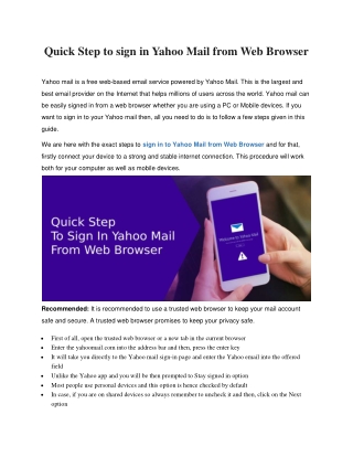 Quick Step to sign in Yahoo Mail from Web Browser