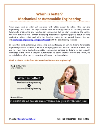 Which One to Choose: Automobile Engineering and Mechanical Engineering