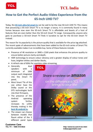 How To Get the Perfect Audio-Video Experience from the 65-Inch UHD TV?