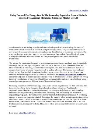 Membrane Chemicals Market - Global Opportunity Analysis, Industry Trends, Foreca