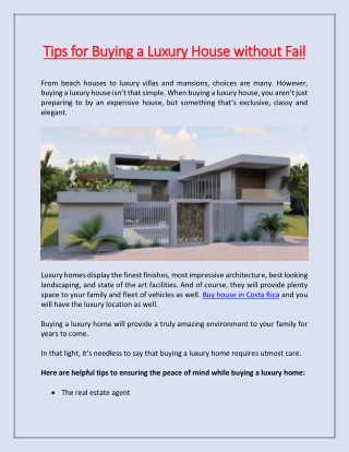 Tips for Buying a Luxury House without Fail