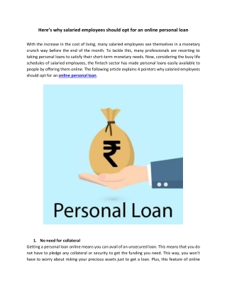 Here’s why salaried employees should opt for an online personal loan