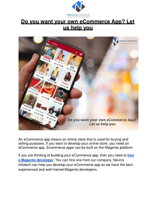 Do you want your own eCommerce App? Let us help you