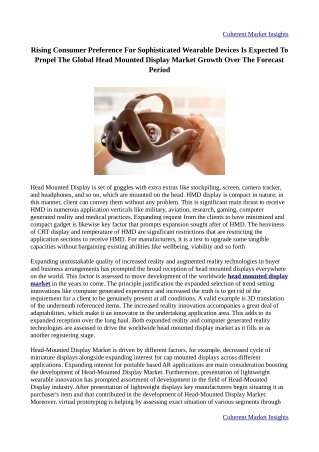 Head Mounted Display Market - Global Opportunity Analysis, Industry Trends