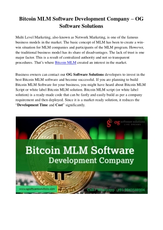 Bitcoin MLM Software Development Company - OG Software Solutions