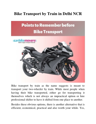 Bike Transport by Train in Delhi NCR