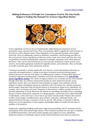 Asia-Pacific Savory Ingredient Market Report, Size, Share, Growth, Trends and Fo