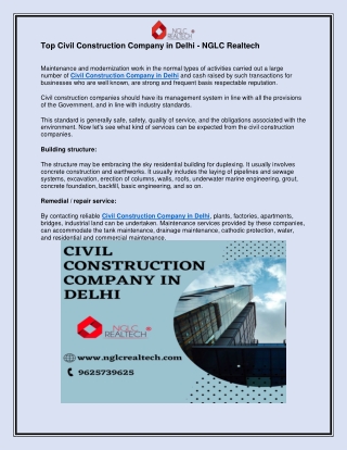 Top Civil Construction Company in Delhi - NGLC Realtech