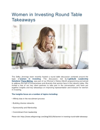 Women in Investing Round Table Takeaways Selby Jennings