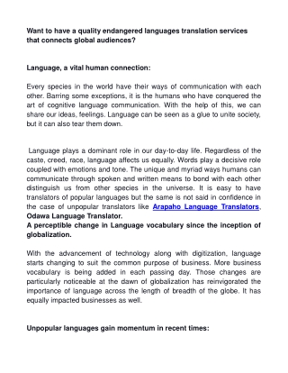 Arapaho language & Odawa language translator