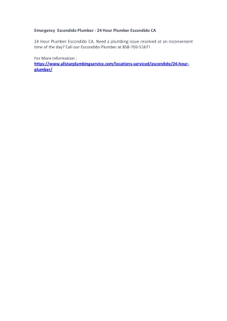 Emergency  Escondido Plumber - 24 Hour Plumber Escondido CA