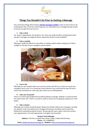 Things You Shouldn't Do Prior to Getting a Massage