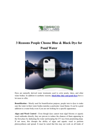 3 Reasons People Choose Blue & Black Dye for Pond Water