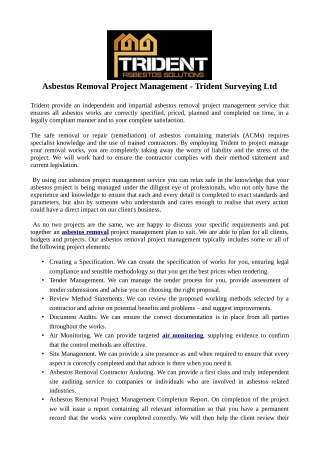 Asbestos Removal Project Management - Trident Surveying Ltd