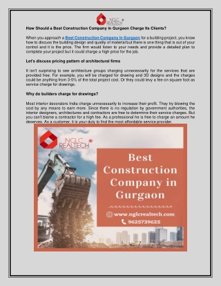 How Should a Best Construction Company in Gurgaon Charge Its Clients