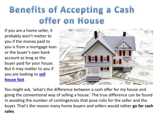 Benefits of Accepting a Cash offer on House