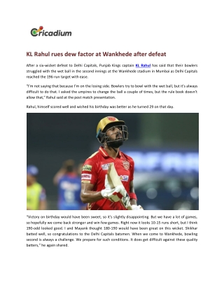 KL Rahul rues dew factor at Wankhede after defeat