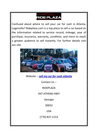 Sell My Car for Cash Atlanta | Rideplaza.com