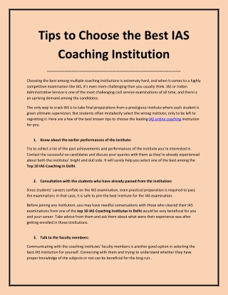 Tips to Choose the Best IAS Coaching Institution
