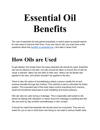 Essential Oil Benefits