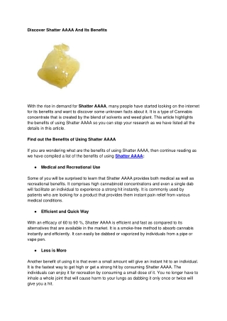 Discover Shatter AAAA And Its Benefits
