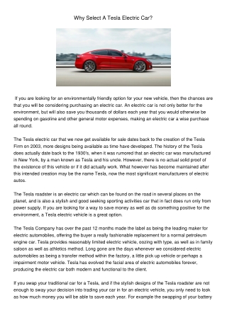WhySelectATeslaElectricCar