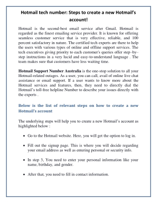 Hotmail tech number: Steps to create a new Hotmail’s account!