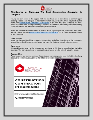 Significance of Choosing The Best Construction Contractor in Gurgaon