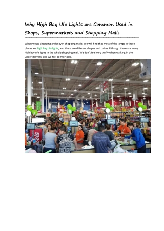 Why High Bay Ufo Lights are Common Used in Shops, Supermarkets and Shopping Malls
