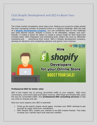 Club Shopify Development and SEO to Boost Your eBusiness