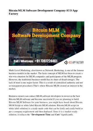 Bitcoin mlm software development company - ICO App Factory