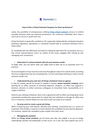 How to Hire a Virtual Assistant Company For Start