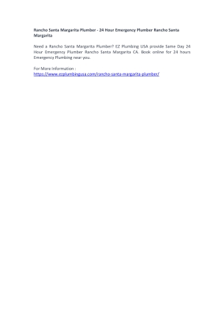 Rancho Santa Margarita Plumber - 24 Hour Emergency Plumber Rancho Santa Margarit