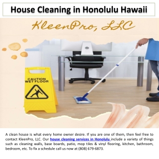 House Cleaning in Honolulu Hawaii