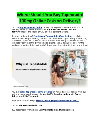 Where Should You Buy Tapentadol 100mg Online Cash on Delivery?