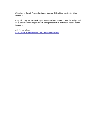 Water Heater Repair Temecula - Water Damage & Flood Damage Restoration Temecula