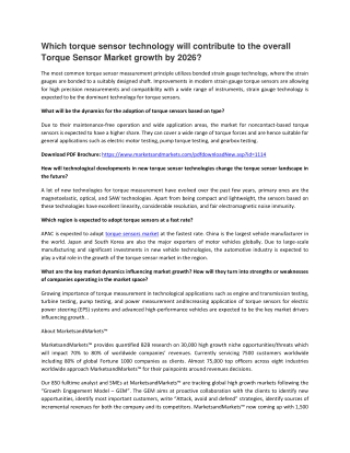 Torque Sensor Market by Type, Application, Technology | COVID-19 Impact Analysis
