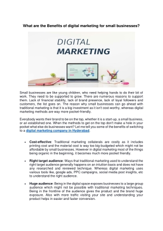 What are the Benefits of digital marketing for small businesses