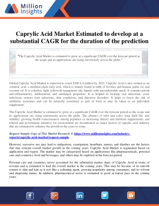 Caprylic Acid Market Estimated to develop at a substantial CAGR for the duration