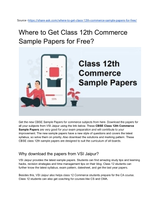 Where to get Class 12th Commerce Sample Papers for Free