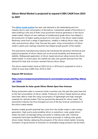 Silicon Metal Market is projected to expand 4.98% CAGR from 2019 to 2027