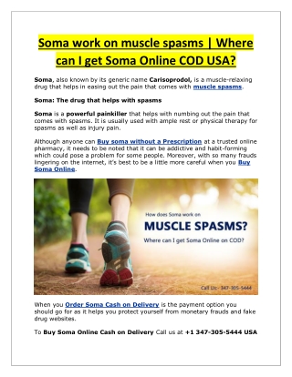 Get Soma COD(Cash on Delivery) Online work on muscle spasms for Pregnant women