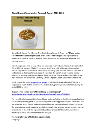 Global Instant Soup Market Research Report 2021-2025