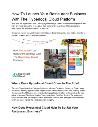 How To Launch Your Restaurant Business With The Hyperlocal Cloud Platform (1)