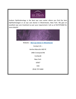 Best Eye Doctor in Westchester - Hudson Ophthalmology